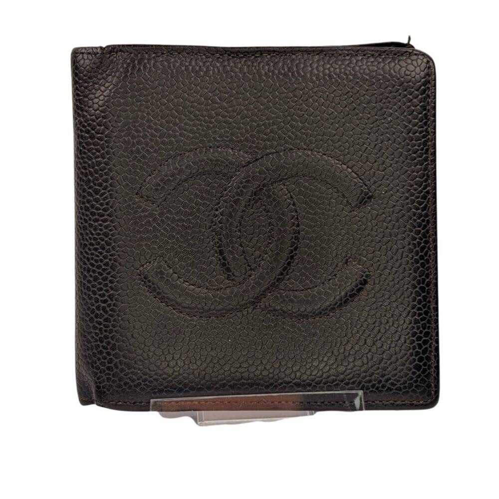 CHANEL CC Logo Grained Calfskin Bifold Men's Wallet Black